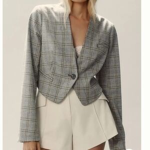 NWT Anthropologie Cropped Knit Tuxedo Blazer Grey Motif Size 14